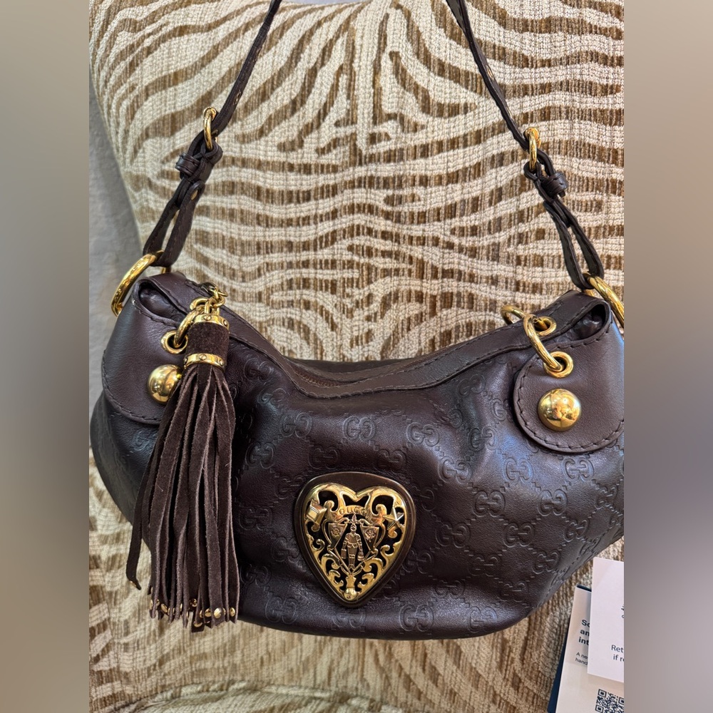 Gucci Babouska Heart Shoulder Bag — Brown Guccissima Leather